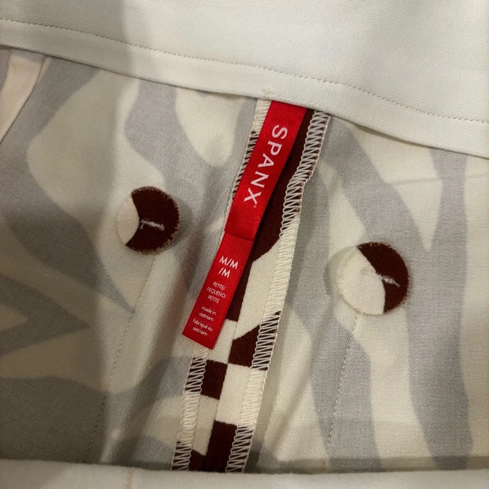 SPANX Cream and Brown Patterned Printed Pull-On Pants – Size M/M Petite - Picture 4 of 8